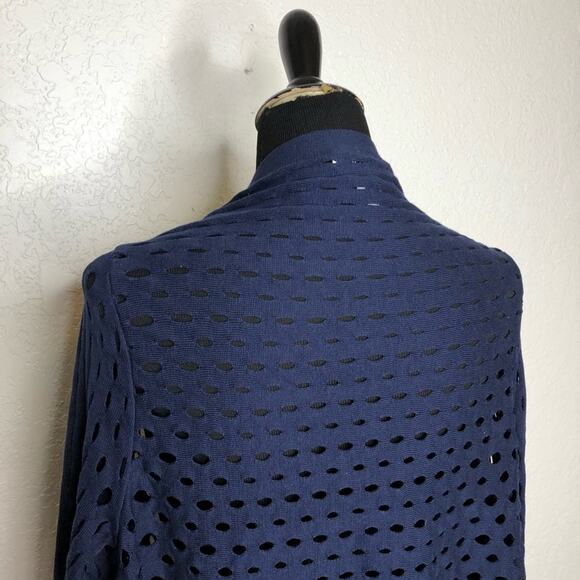 Milly navy blue open circle knit open drape front silk blend cardigan size Small - Picture 11 of 14